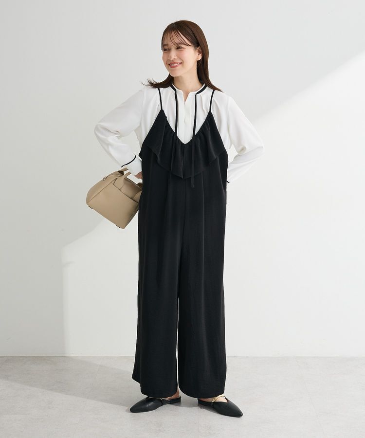 Green Parks「フリルサロペット」|オールインワン|Black