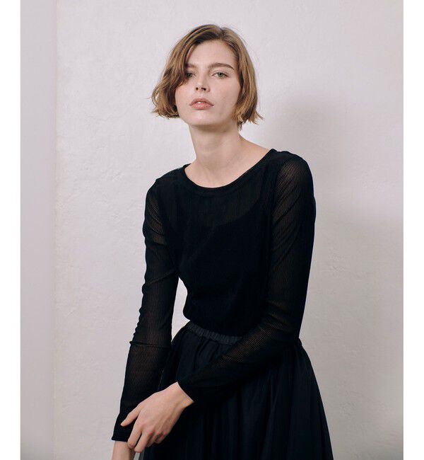 allureville「シアーストライプロンT」|Tシャツ・カットソー|ブラック