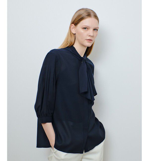 allureville「キュプラコットンスカーフタイブラウス」|シャツ・ブラウス|ネイビー