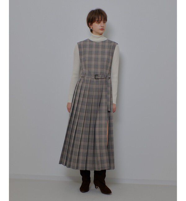 allureville「サイドスリットプリーツロングワンピース」|ワンピース|ブラウン系