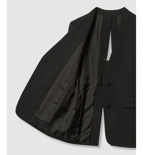 LOULOU WILLOUGHBY「【LOULOU WILLOUGHBY】ダブルクロスノーカラーリボンジャケット」|ノーカラージャケット|