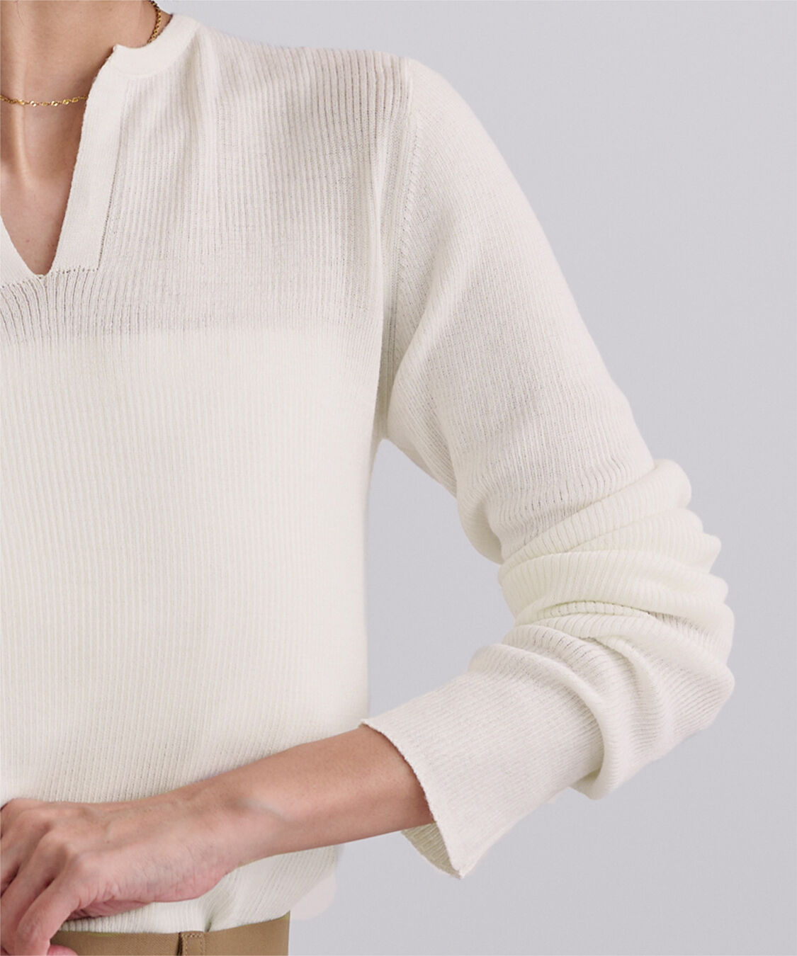 ur's「チクチクしないウールブレンドキーネックリブニット」|ニット・セーター|