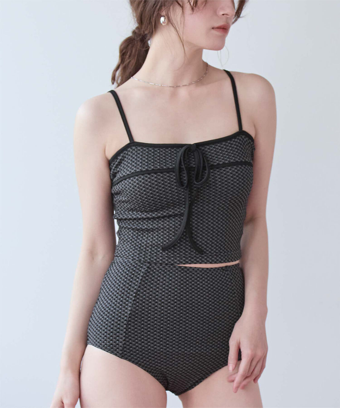 SEA DRESS「リボンデザインチェックジャガードビキニ/水着」|ビキニ|ブラック2