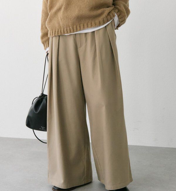  「コットンレーヨンツータックワイドパンツ」|その他|ベージュ