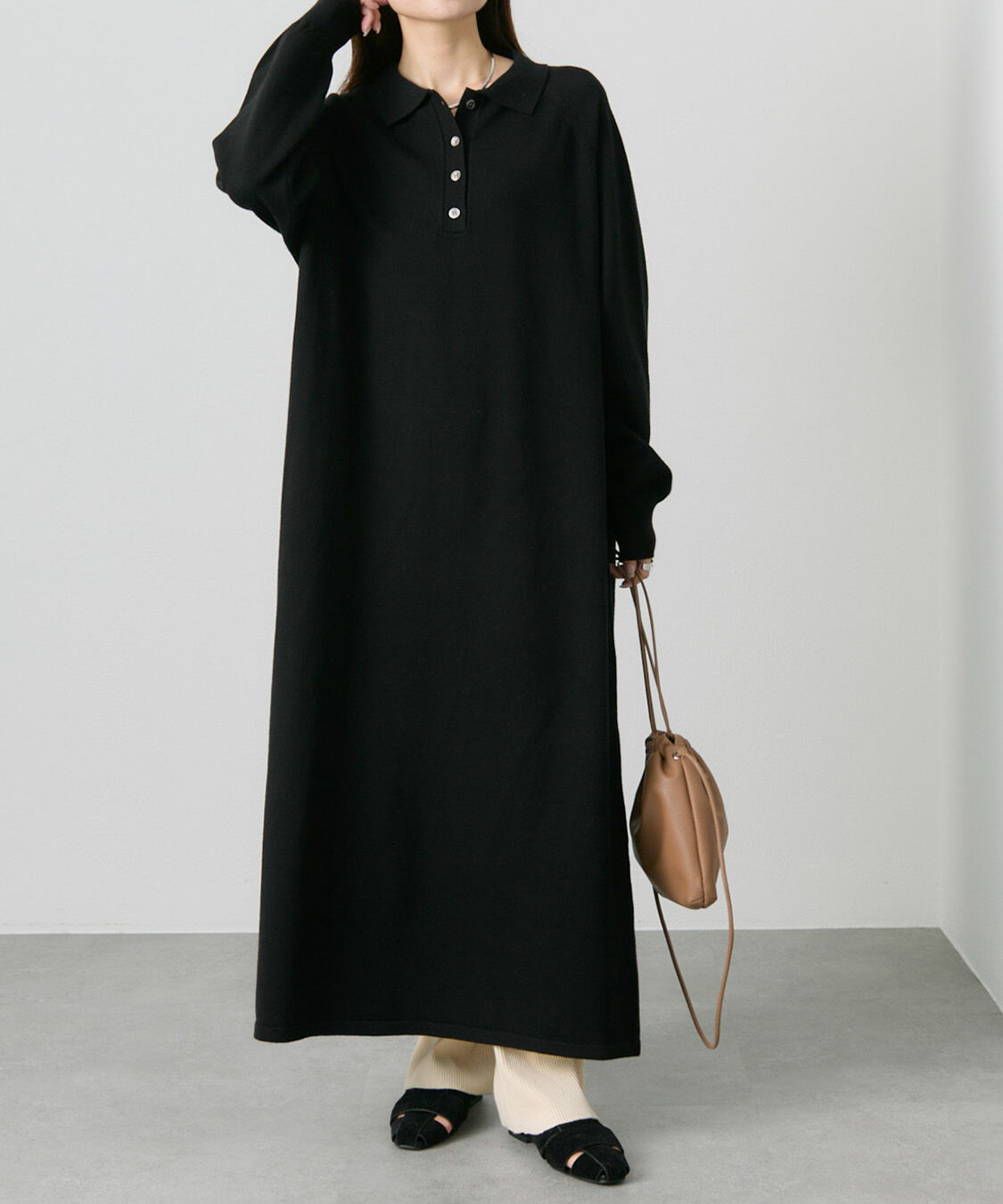  「ニットポロワンピース」|ワンピース|ブラック