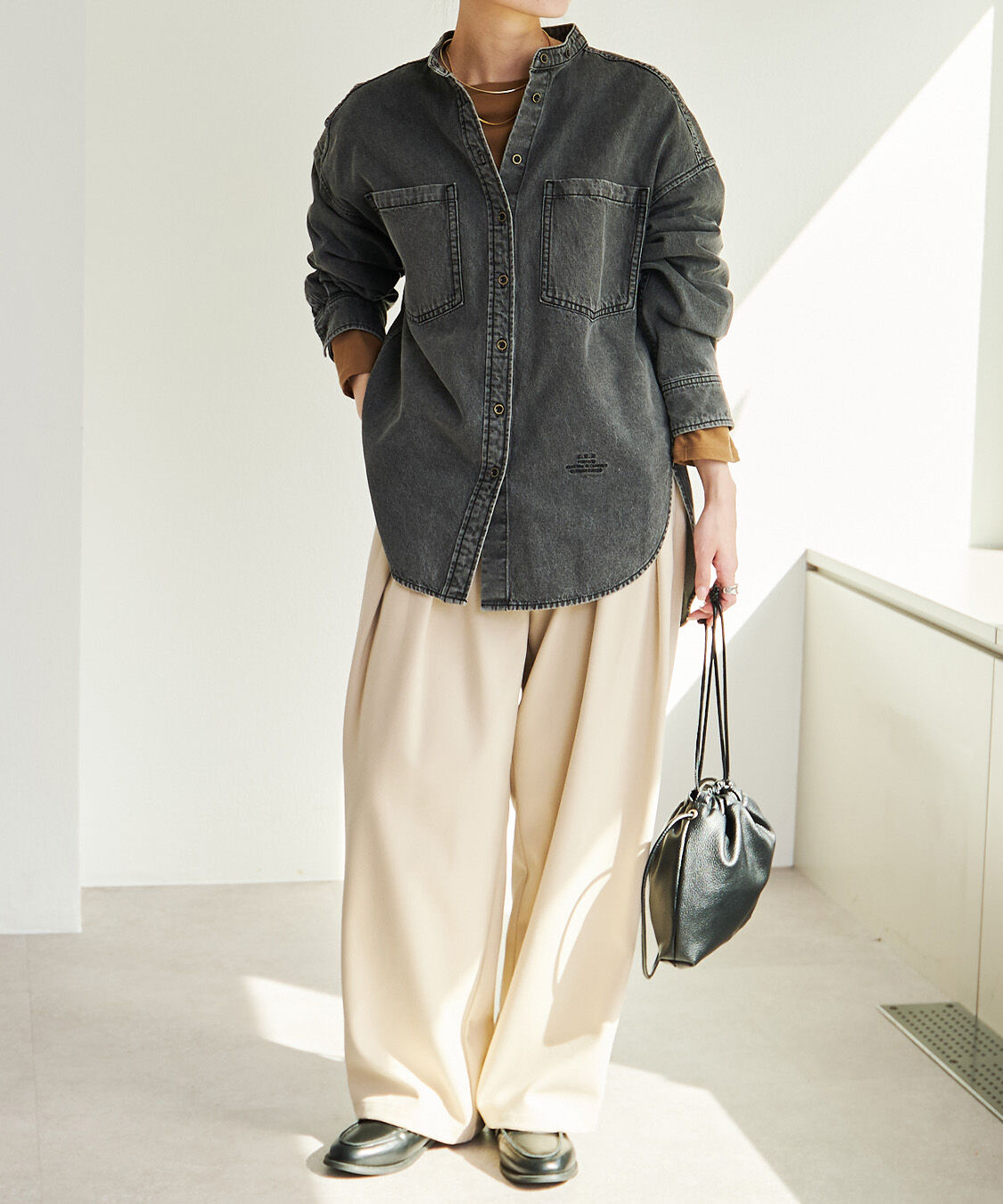  「デニムバンドカラーシャツ」|シャツ・ブラウス|