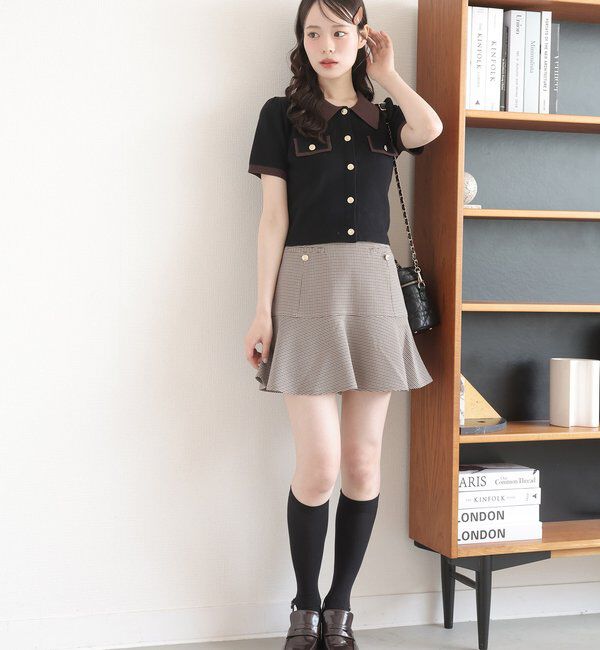  「金ボタン配色衿ニットトップス」|ニット・セーター|