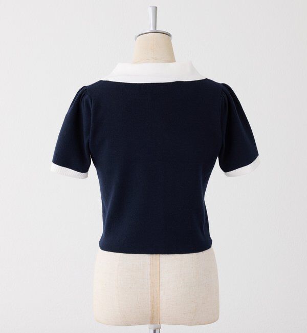  「金ボタン配色衿ニットトップス」|ニット・セーター|