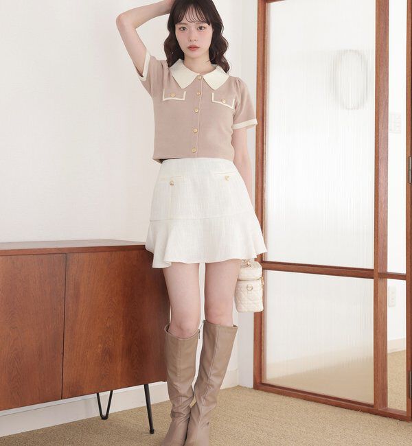  「金ボタン配色衿ニットトップス」|ニット・セーター|