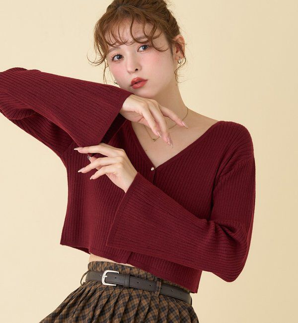  「ベル袖リブカーデ」|ニット・セーター|