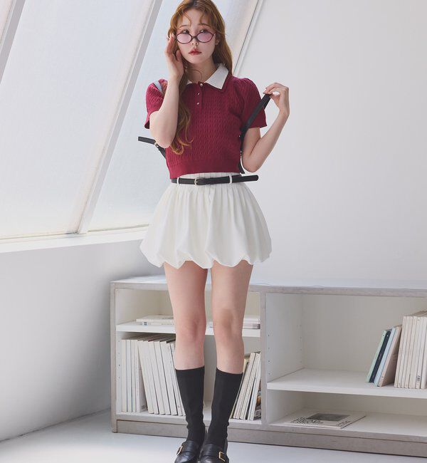  「ベルト付きプリーツバルーンミニスカート」|スカート|