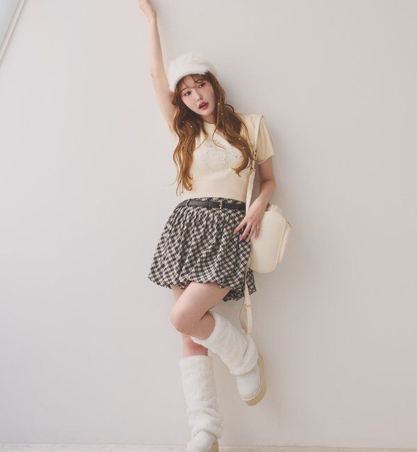  「ベルト付きプリーツバルーンミニスカート」|スカート|