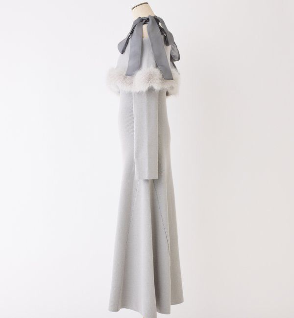  「リボン取り外し可能オフショルファーニットワンピース」|ワンピース|