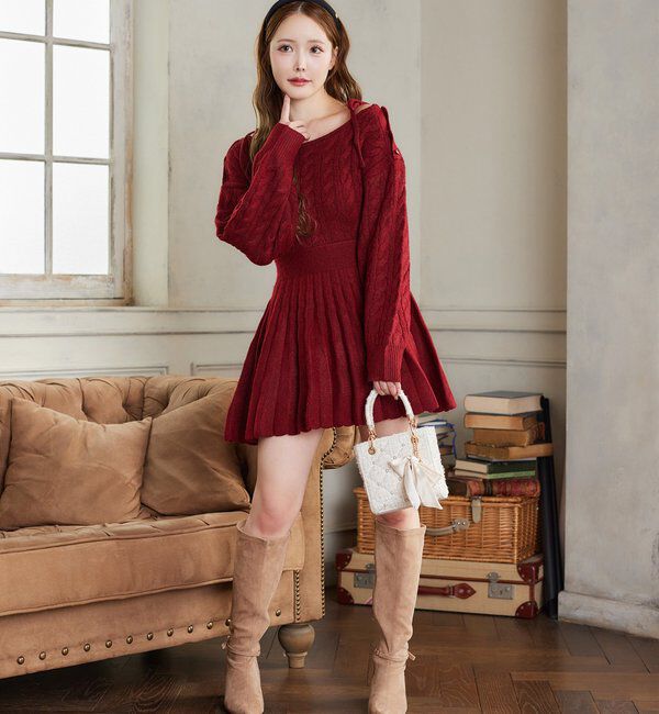  「ケーブルニットミニワンピ」|ワンピース|