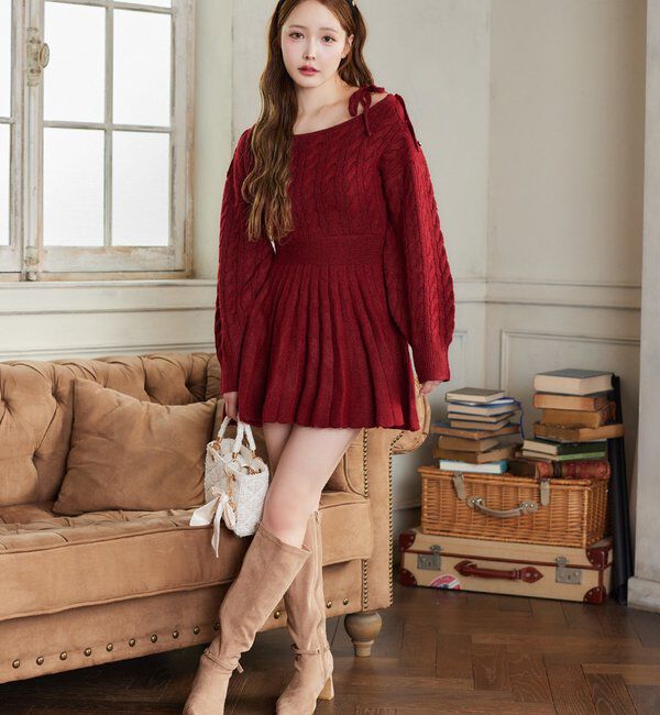  「ケーブルニットミニワンピ」|ワンピース|