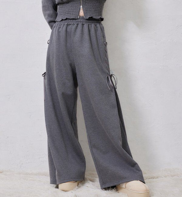  「【セットアップ可能】レースアップカットパンツ」|その他|チャコールグレー