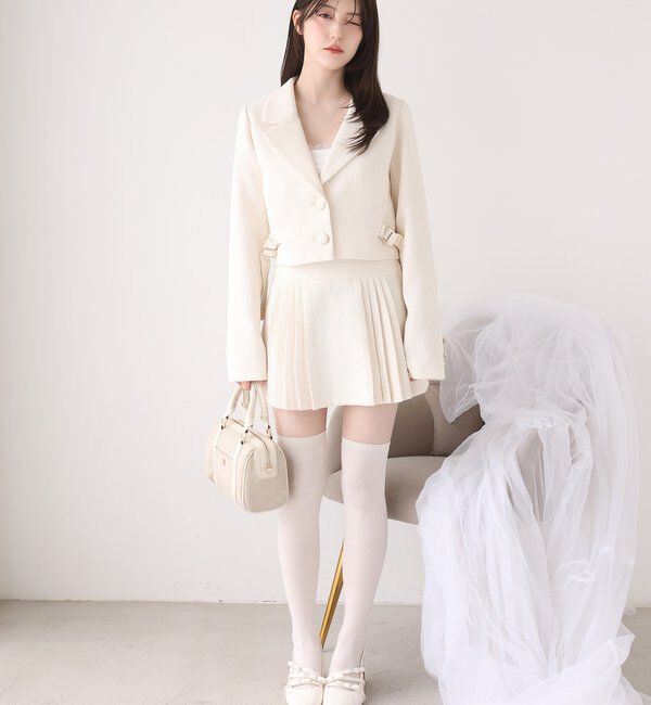  「サイドベルトツイードショートジャケット」|ダウンベスト・ベスト|