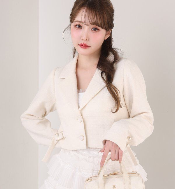  「サイドベルトツイードショートジャケット」|ダウンベスト・ベスト|