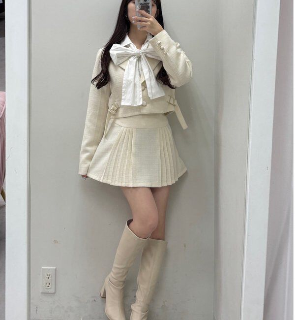  「サイドベルトツイードショートジャケット」|ダウンベスト・ベスト|