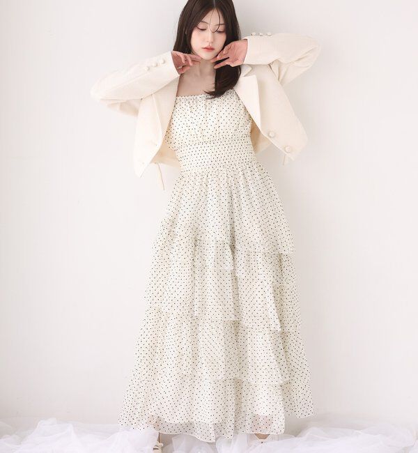  「サイドベルトツイードショートジャケット」|ダウンベスト・ベスト|