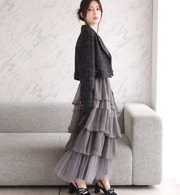  「サイドベルトツイードショートジャケット」|ダウンベスト・ベスト|