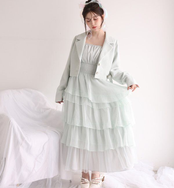  「サイドベルトツイードショートジャケット」|ダウンベスト・ベスト|