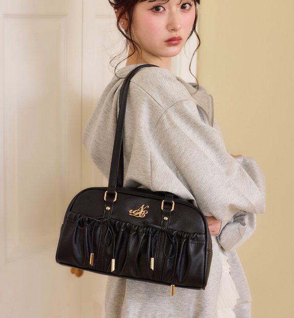  「ドロストリボン付きスクエアバッグ」|ショルダー・メッセンジャー|ブラック