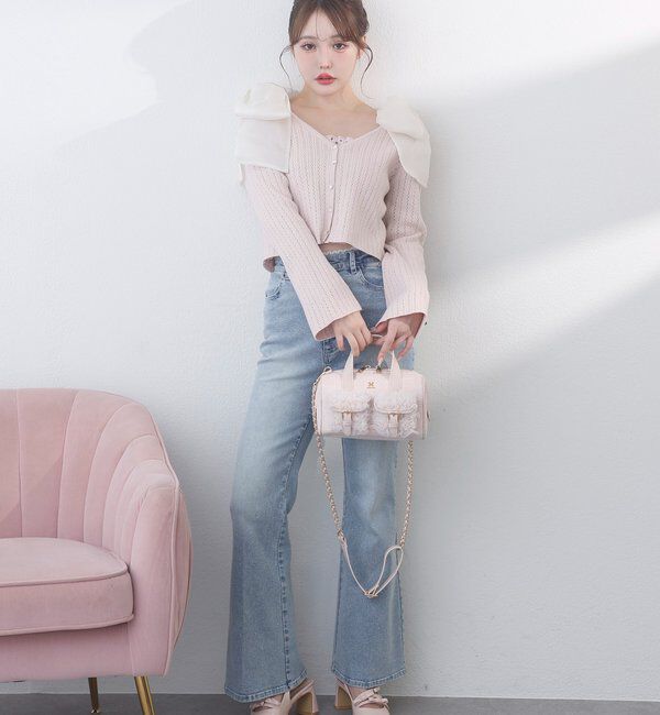  「肩リボン取り外し可能カップ付きシャーリングインナー」|プルオーバー|