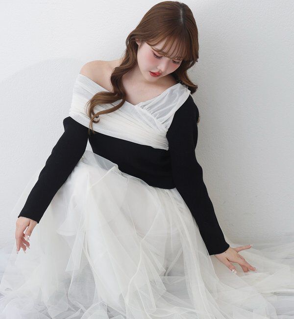  「異素材ドッキングオフショルニット」|ニット・セーター|