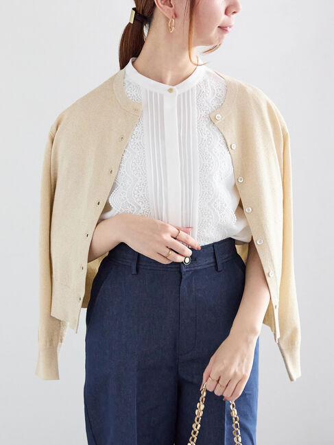 Te chichi「14G強撚綿メタル釦クルーカーデ」|カーディガン|ゴールド