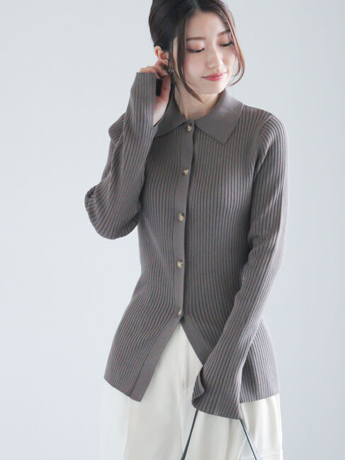 Te chichi「リブポロカラーニットカーディガン《2025spring catalog item》」|カーディガン|チャコールグレー