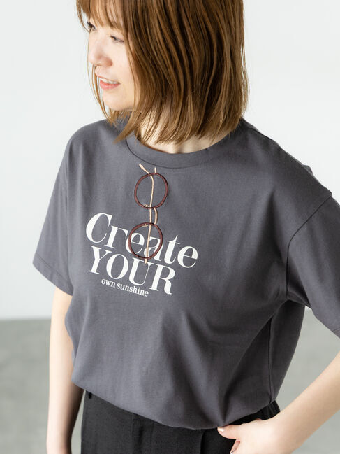 Lugnoncure「メガネ刺繍プリントTシャツ」|Tシャツ・カットソー|チャコールグレー