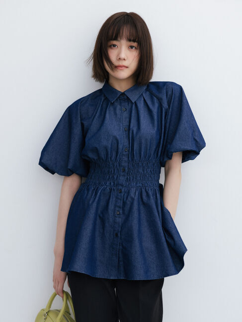 Te chichi「【松井愛莉着用】バルーンスリーブシャツチュニック」|シャツ・ブラウス|ネイビー