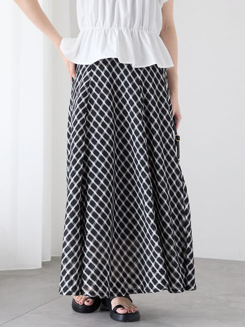 Te chichi TERRASSE「シアーチェックフレアスカート」|スカート|ブラック