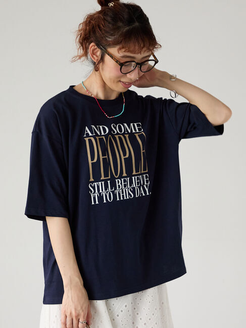 Lugnoncure「【接触冷感】ビッグロゴリラックスTシャツ」|Tシャツ・カットソー|ネイビー