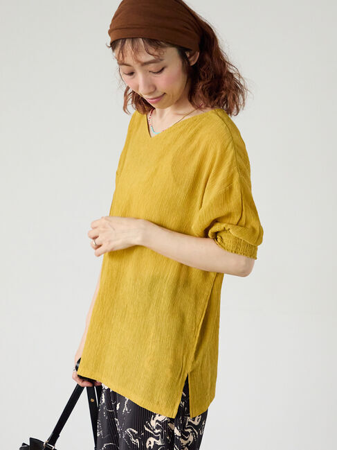 Lugnoncure「楊柳袖シャーリングブラウス」|シャツ・ブラウス|イエロー