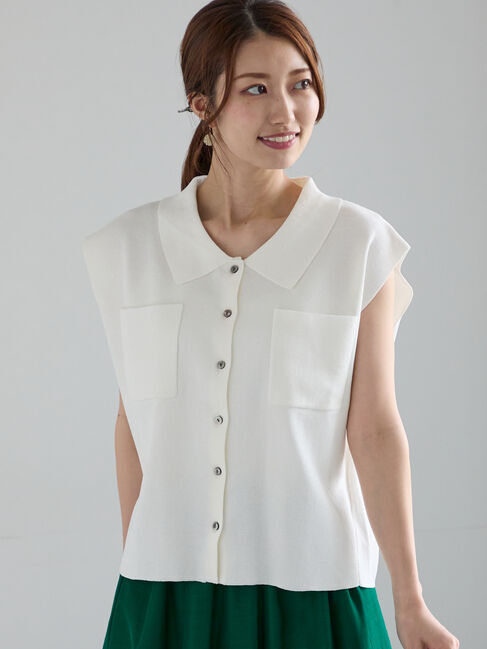 Te chichi「総針Wポケットスリーブレスポロニット」|ニット・セーター|オフホワイト