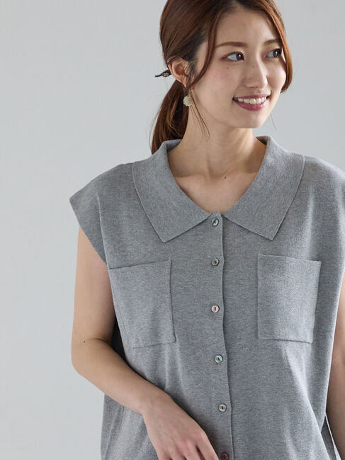 Te chichi「総針Wポケットスリーブレスポロニット」|ニット・セーター|グレー