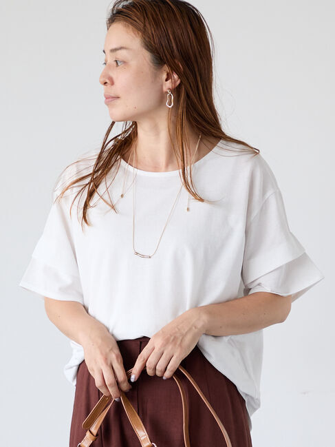 Lugnoncure「プレーティング袖タックTシャツ」|Tシャツ・カットソー|オフホワイト