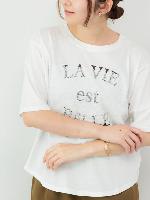 Te chichi TERRASSE「レースロゴプリントTシャツ」|Tシャツ・カットソー|