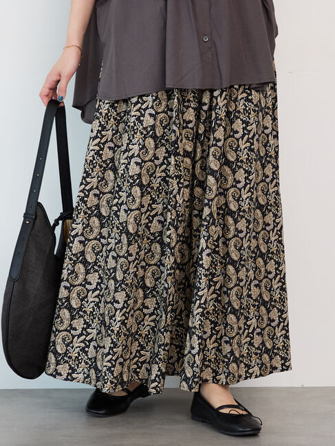 Lugnoncure「ペイズリー柄コットンギャザースカート」|スカート|ブラック