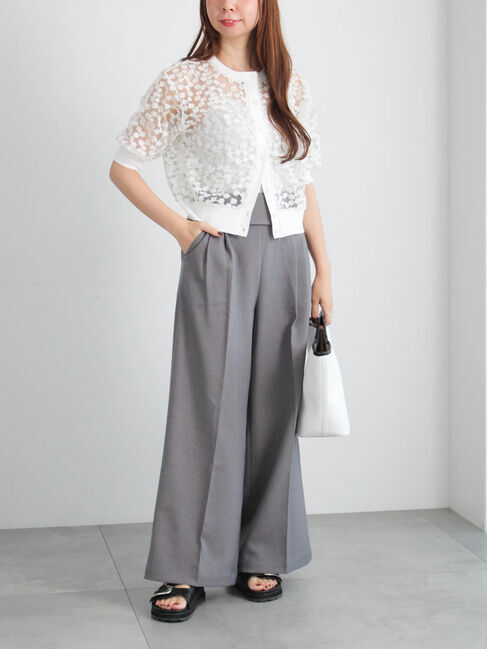 Te chichi「エンブロイダリー半袖クルーカーディガン」|カーディガン|