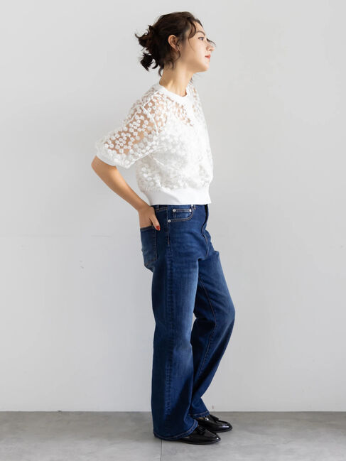 Te chichi「エンブロイダリー半袖クルーカーディガン」|カーディガン|