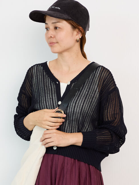 Lugnoncure「メッシュ編みVネックカーディガン」|カーディガン|ネイビー