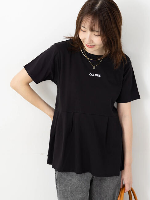 Te chichi TERRASSE「刺繍入りスムース切替トップス」|その他|ブラック