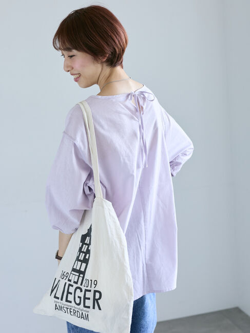 Lugnoncure「バックリボン綿麻7分袖ブラウス」|シャツ・ブラウス|パープル