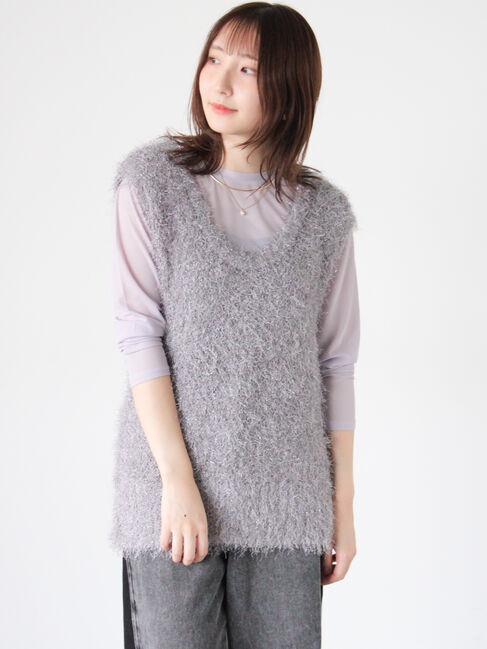 Te chichi TERRASSE「ラメシャギーニットベスト」|ニット・セーター|グレー