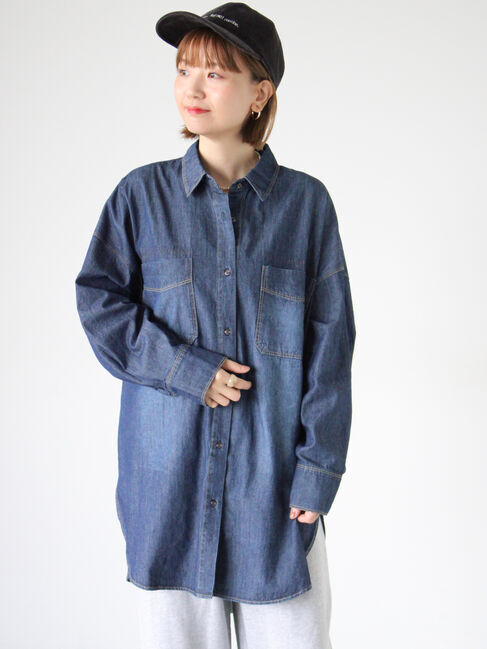 Lugnoncure「オーバーサイズチュニックシャツ」|シャツ・ブラウス|ネイビー