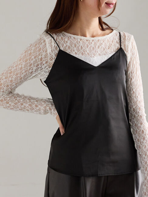 Te chichi「前後2WAYサテン&スムースキャミソール」|シャツ・ブラウス|ブラック