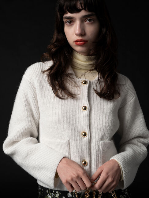 Te chichi「フラットカラーメタル釦ニットジャケット《2025winter catalog item》」|カーディガン|オフホワイト